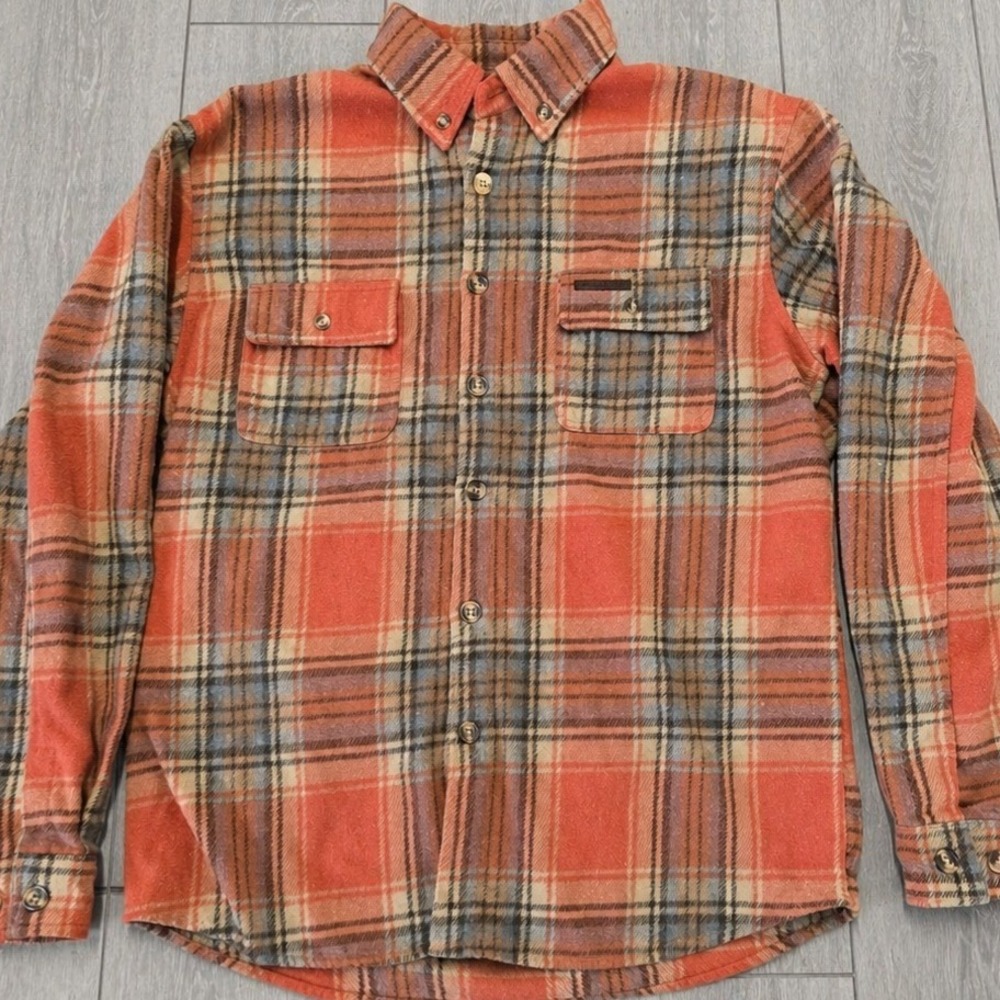 Properly Tied Flannel Shirt Orange Plaid Button Up Men's Medium Long Sleeve